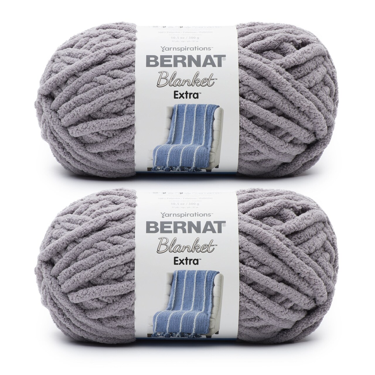 Bernat Blanket Extra Vapor Gray Yarn - 2 Pack of 300g/10.5oz - Polyester -  7 Jumbo - 97 Yards - Knitting/Crochet